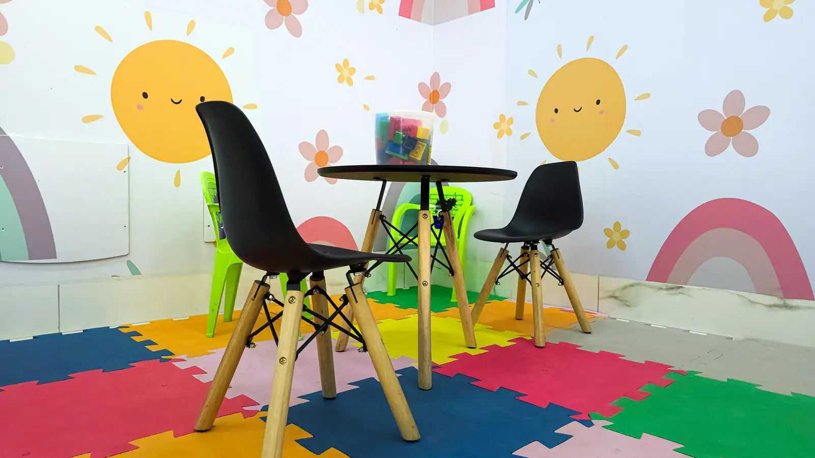 Playroom with a craft table